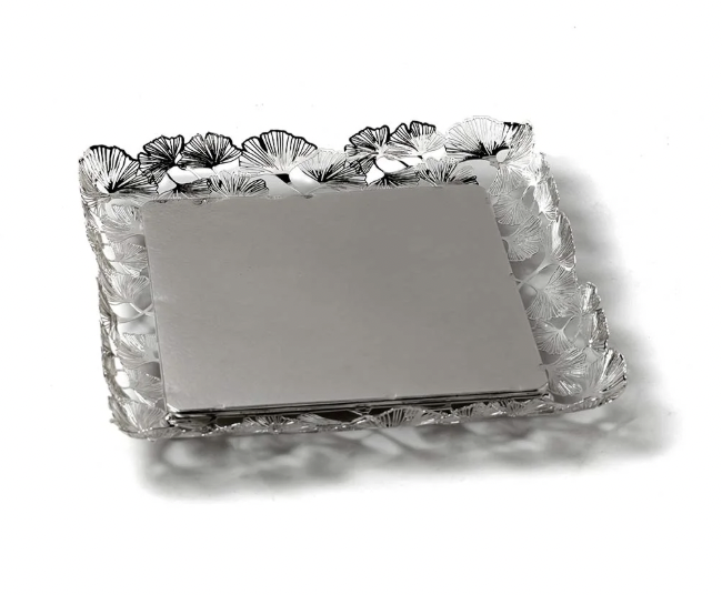 Flamboyant Petals Cutwork Square Flat Silver Tray