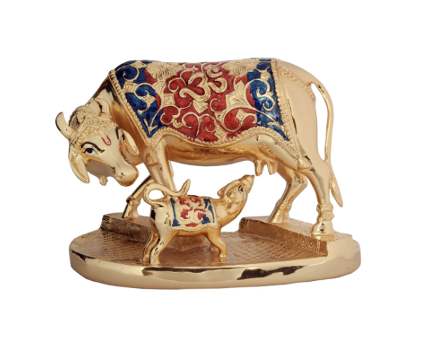 Gold Meenakari Cow With Calf