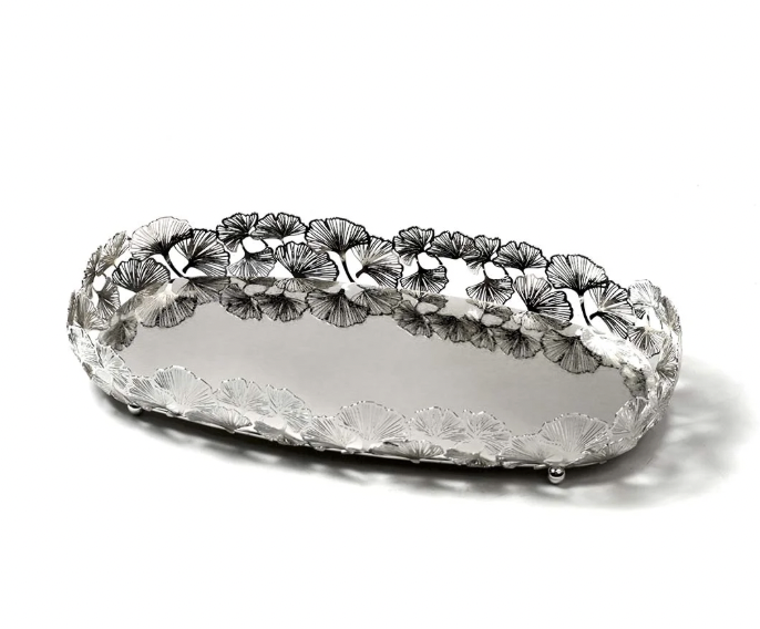 Flamboyant Petals Cutwork Elliptical Silver Tray with Legs