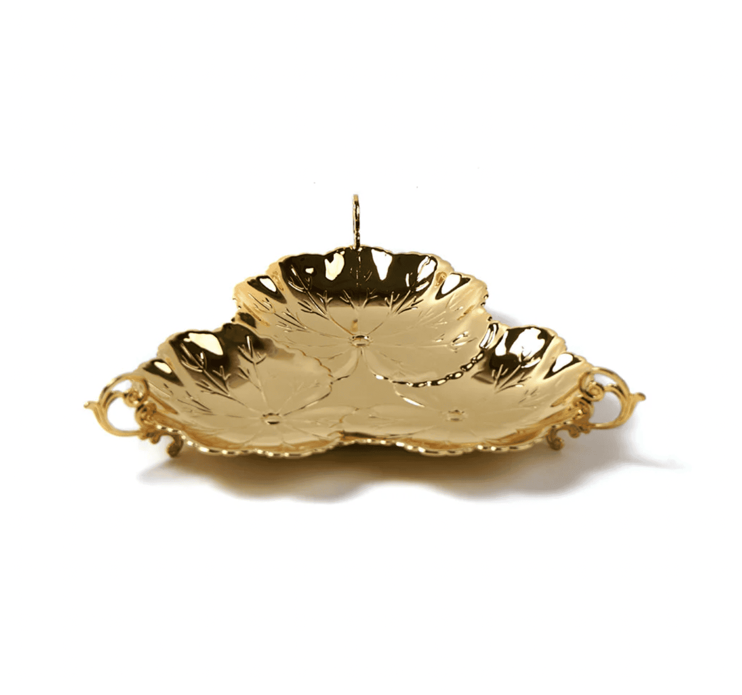 Flower Shaped 3-in-1 Golden Bowl with Handles
