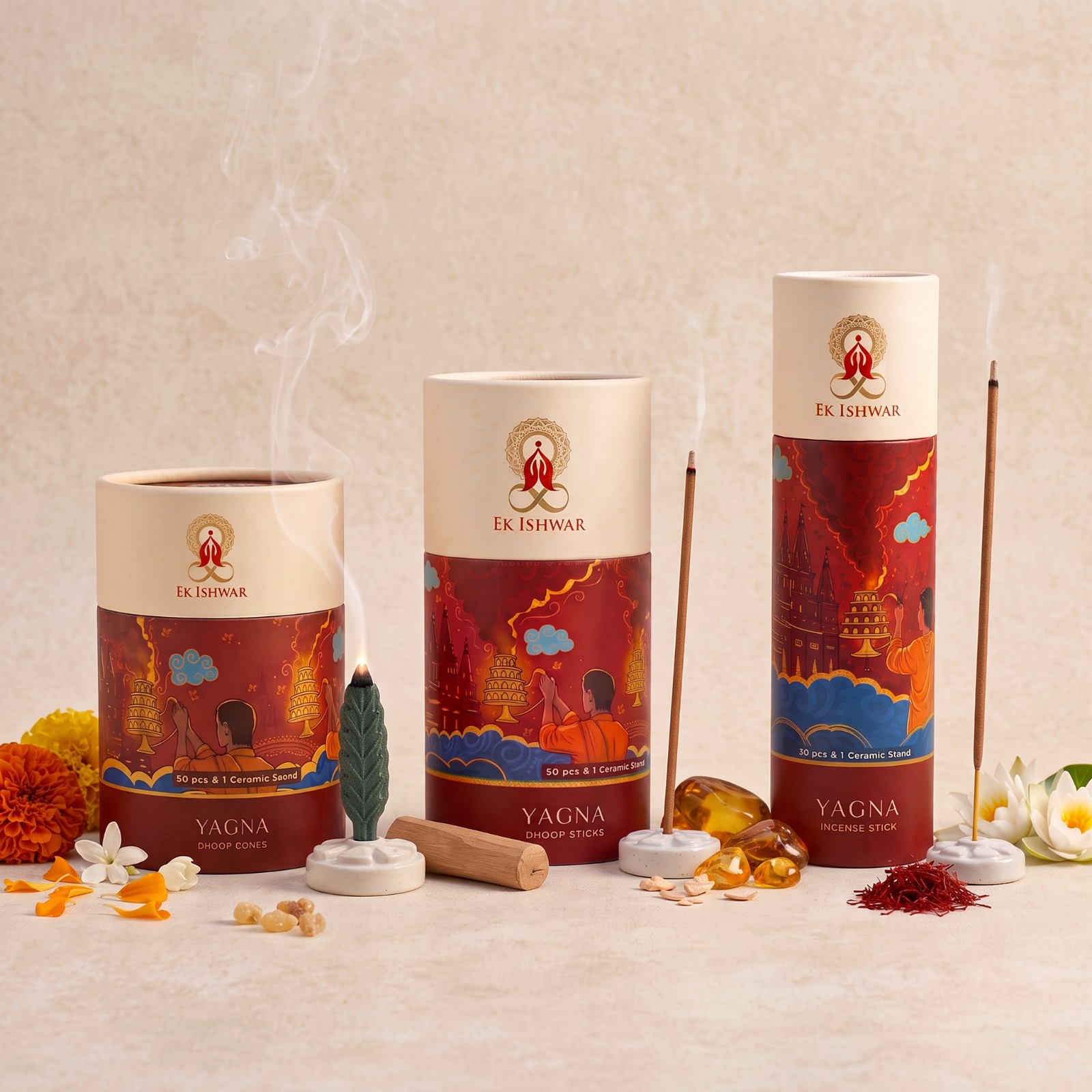 Yagna Combo - Incense Sticks, Dhoop Cones & Dhoop Sticks (Pack of 3)