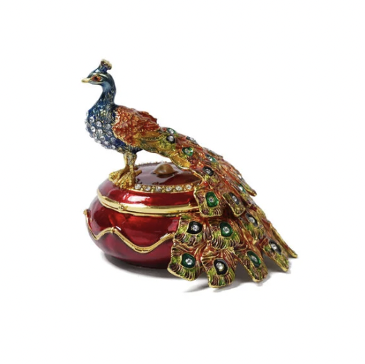 3D Peacock Enameled Jewellery Box